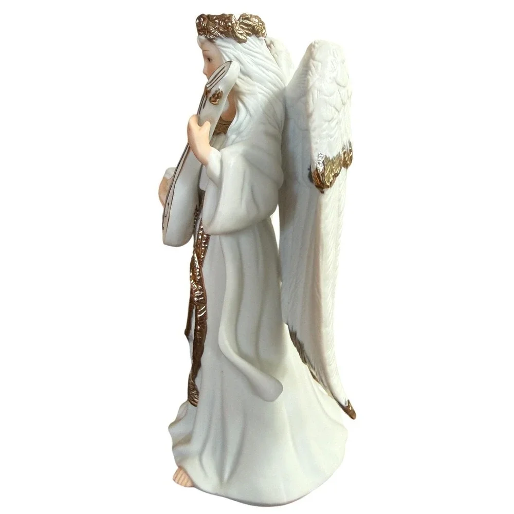 Vintage Traditions Porcelain Angel Figurine - Boxed Gold Accent Mandolin Decor
